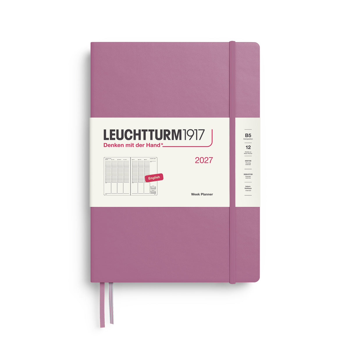 LEUCHTTURM1917 2027 Week Planner in B5 size and dusty rose colour by penny black
