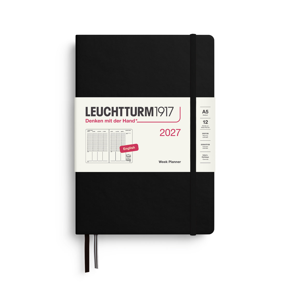 LEUCHTTURM1917 2027 Week Planner in A5 size and black colour by penny black