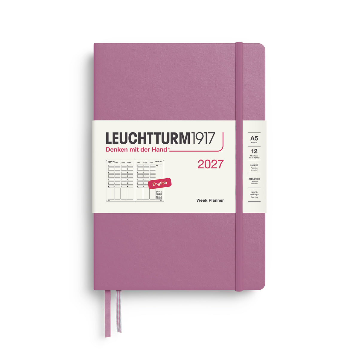LEUCHTTURM1917 2027 Week Planner in A5 size and dusty rose colour by penny black