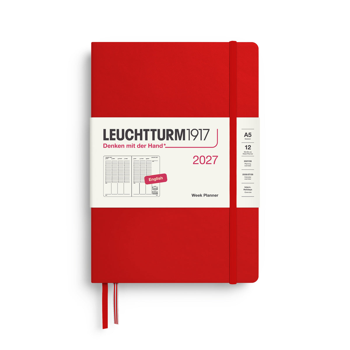 LEUCHTTURM1917 2027 Week Planner in A5 size and cherry colour by penny black