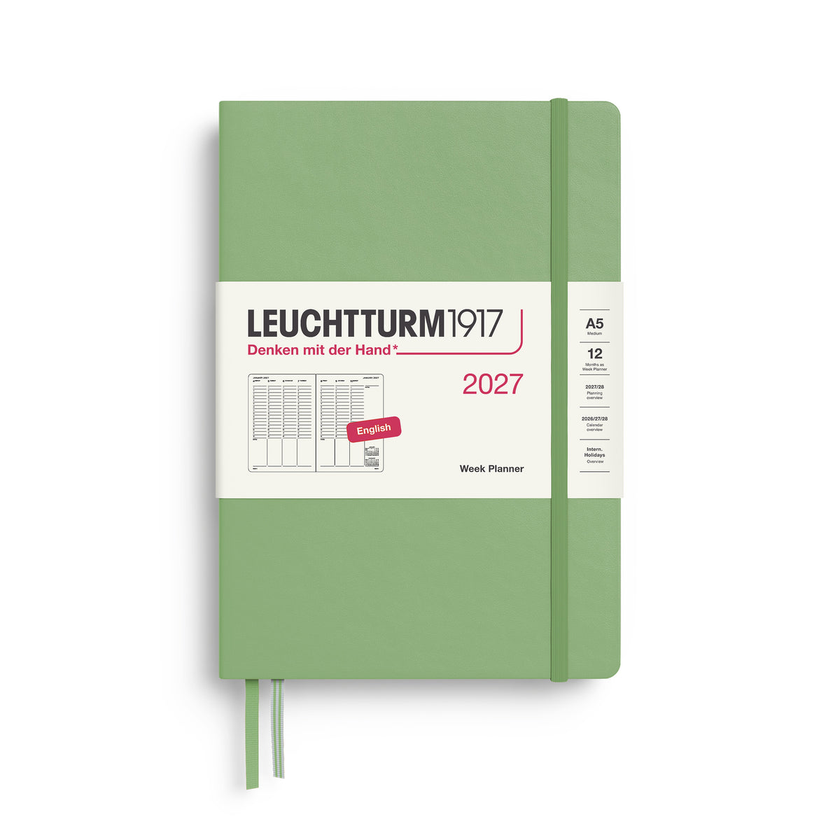 LEUCHTTURM1917 2027 Week Planner in A5 size and sage colour by penny black