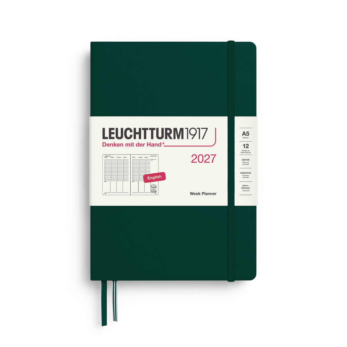 LEUCHTTURM1917 2027 Week Planner in A5 size and forest green colour by penny black