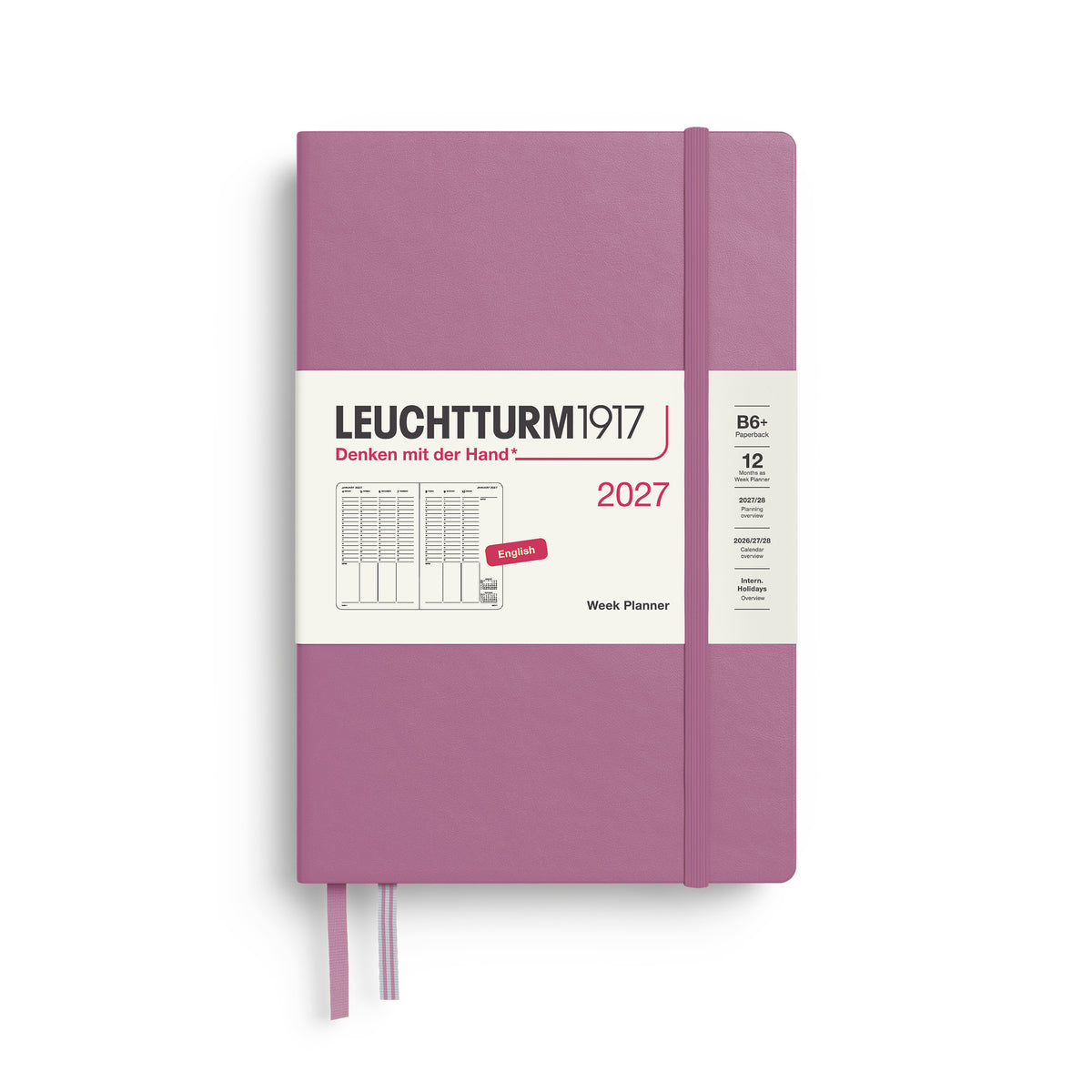 LEUCHTTURM1917 2027 Week Planner in B6+ size and dusty rose colour by penny black