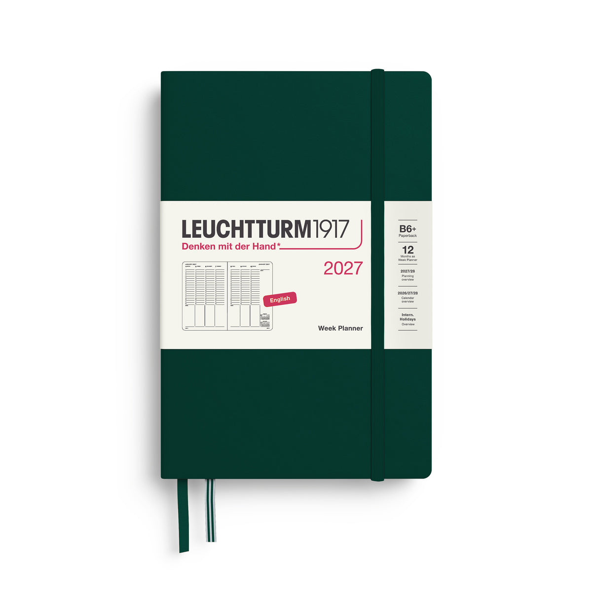 LEUCHTTURM1917 2027 Week Planner in B6+ size and forest green colour by penny black