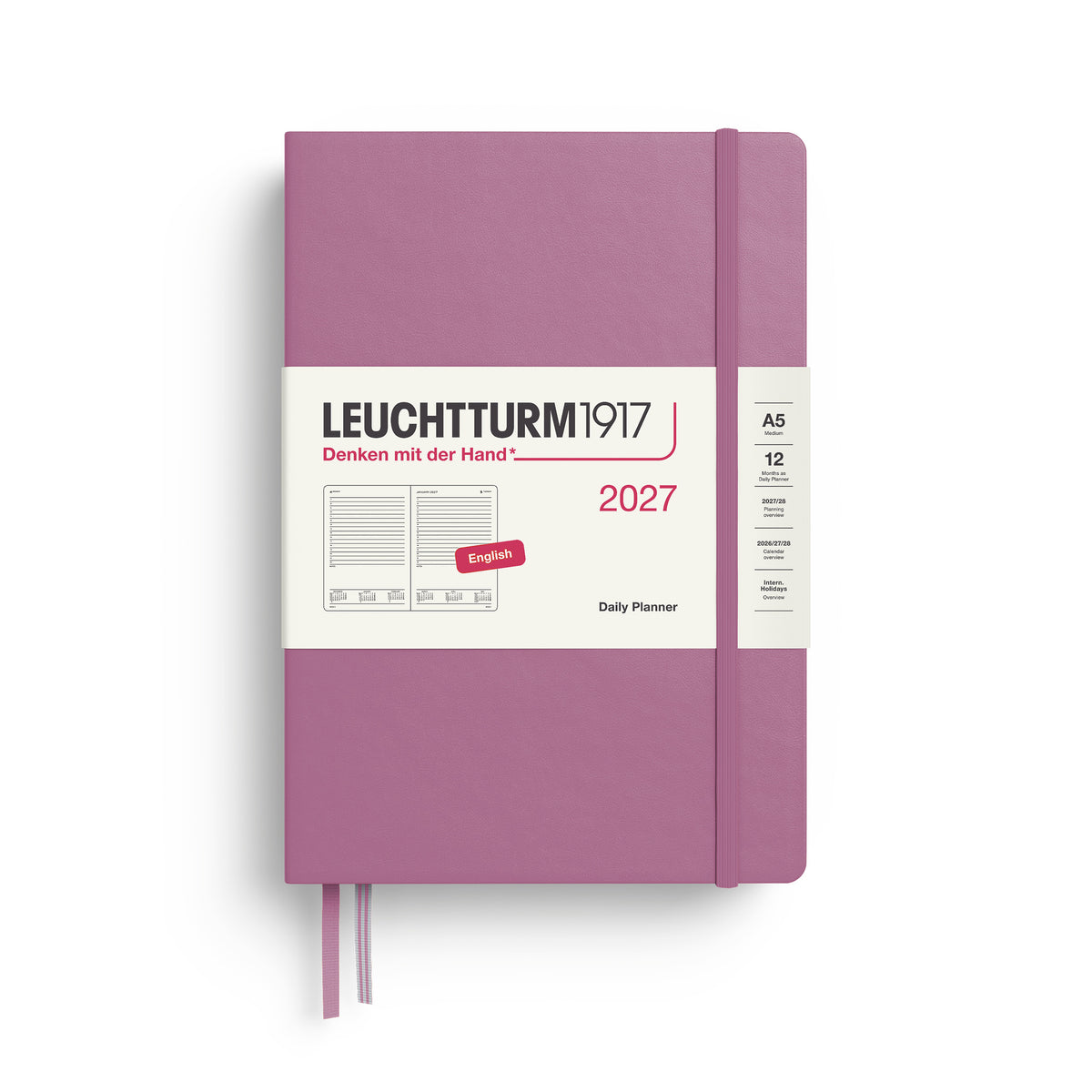 LEUCHTTURM1917 2027 Daily Planner in A5 size and dusty rose colour at penny black