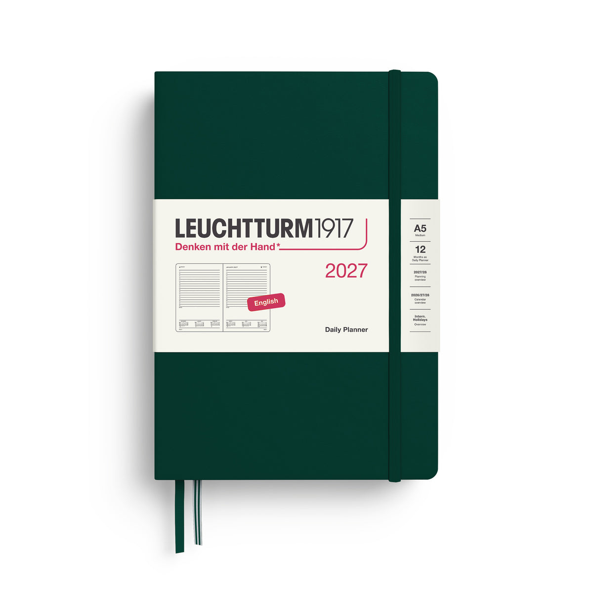 LEUCHTTURM1917 2027 Daily Planner in A5 size and forest green colour at penny black