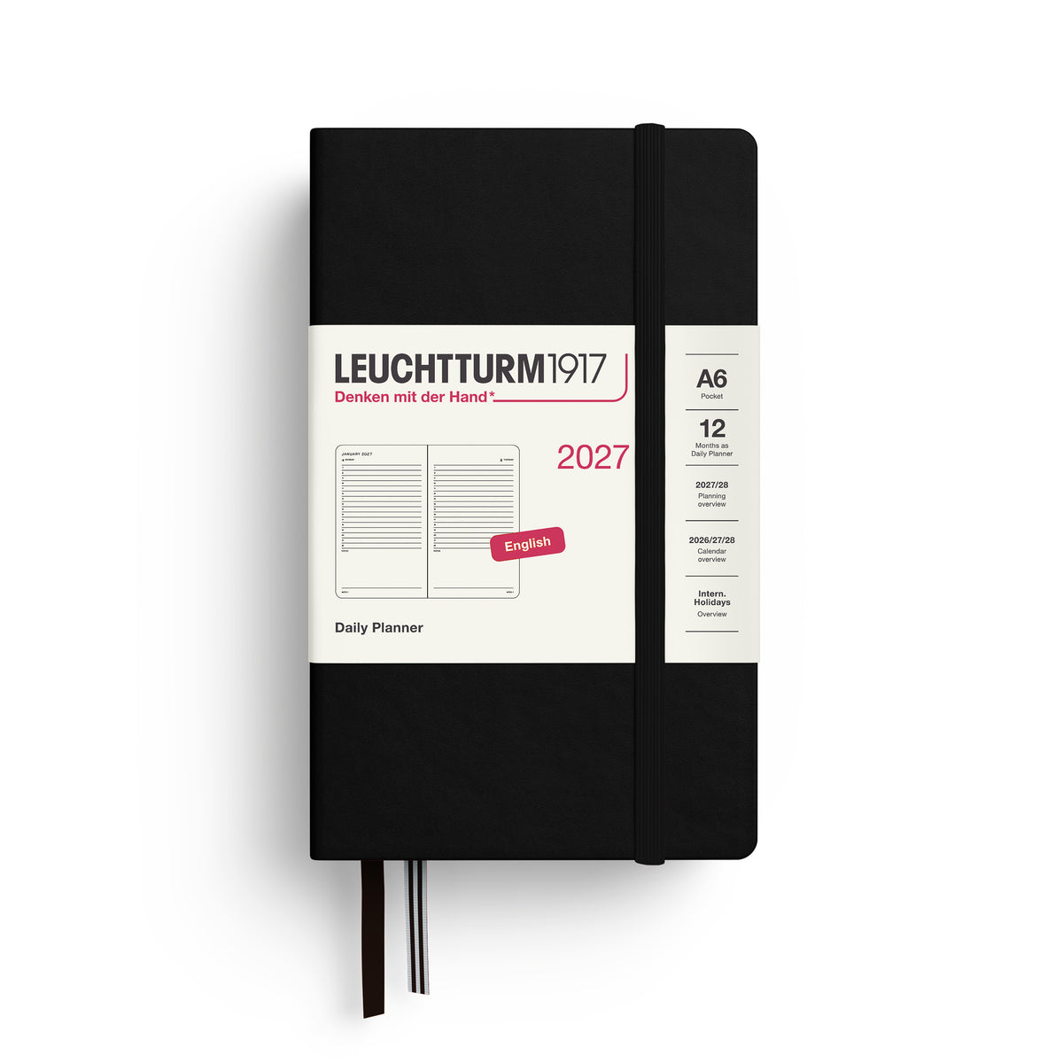 LEUCHTTURM1917 2027 Daily Planner in A6 size and black colour at penny black