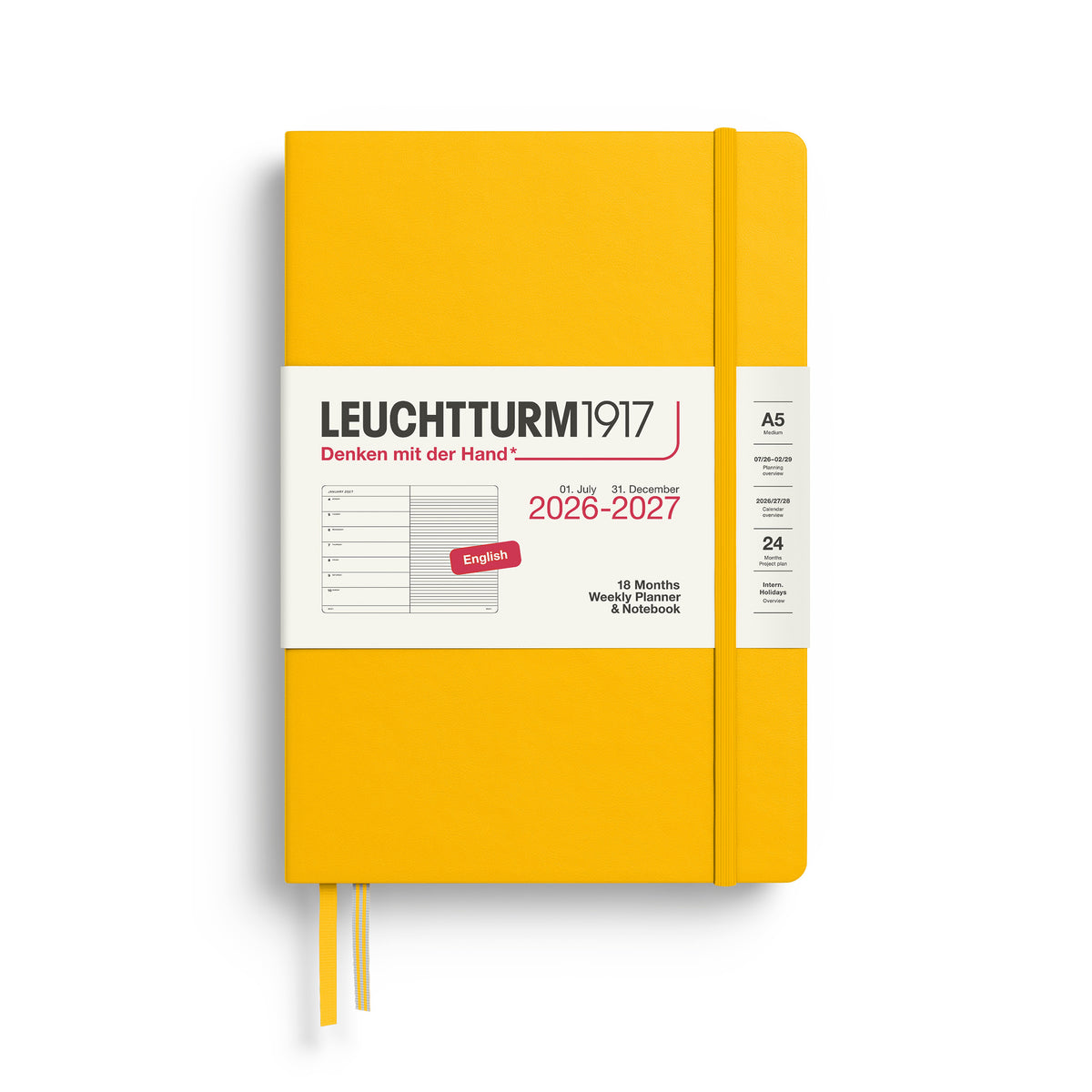 LEUCHTTURM1917 Weekly Planner & Notebook 18 Months Medium A5 2026/7 - sunflower yellow hard cover by penny black