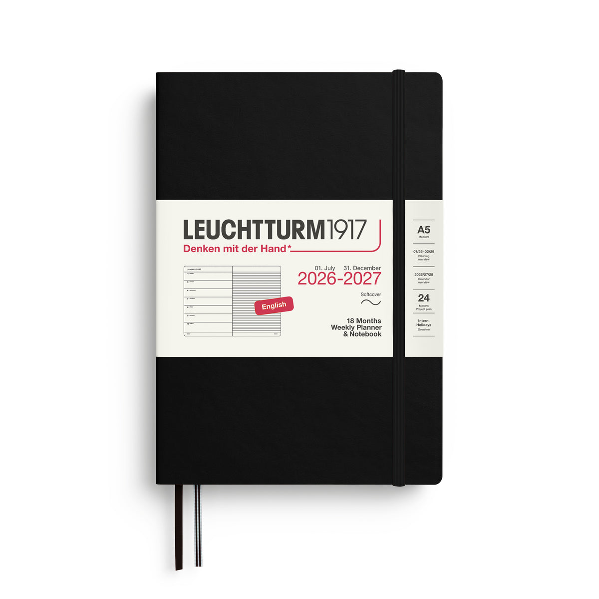 LEUCHTTURM1917 Weekly Planner & Notebook 18 Months Medium A5 2026/7 - black softcover by penny black