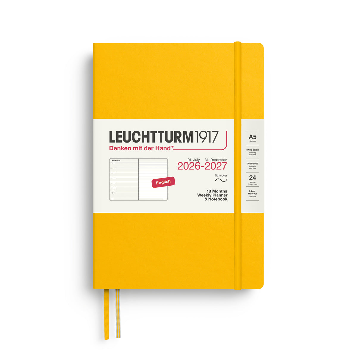 LEUCHTTURM1917 Weekly Planner & Notebook 18 Months Medium A5 2026/7 - sunflower yellow softcover by penny black