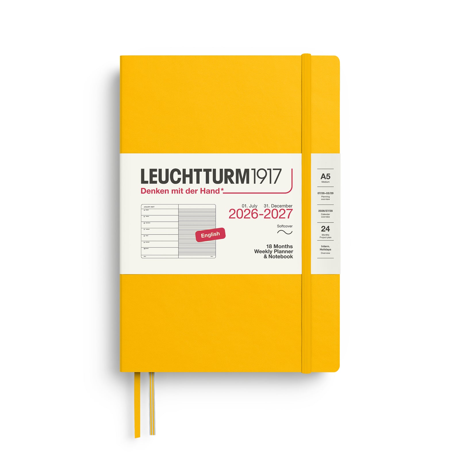 LEUCHTTURM1917 Weekly Planner & Notebook 18 Months Medium A5 2026/7 - sunflower yellow softcover by penny black