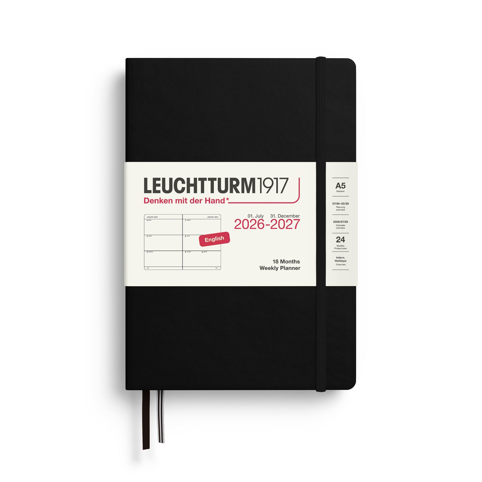 LEUCHTTURM1917 Weekly Planner 18 Months Medium A5 2026/7 in black at penny black