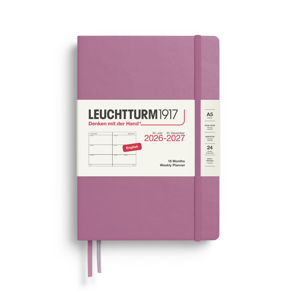 LEUCHTTURM1917 Weekly Planner 18 Months Medium A5 2026/7 in dusty rose pink at penny black