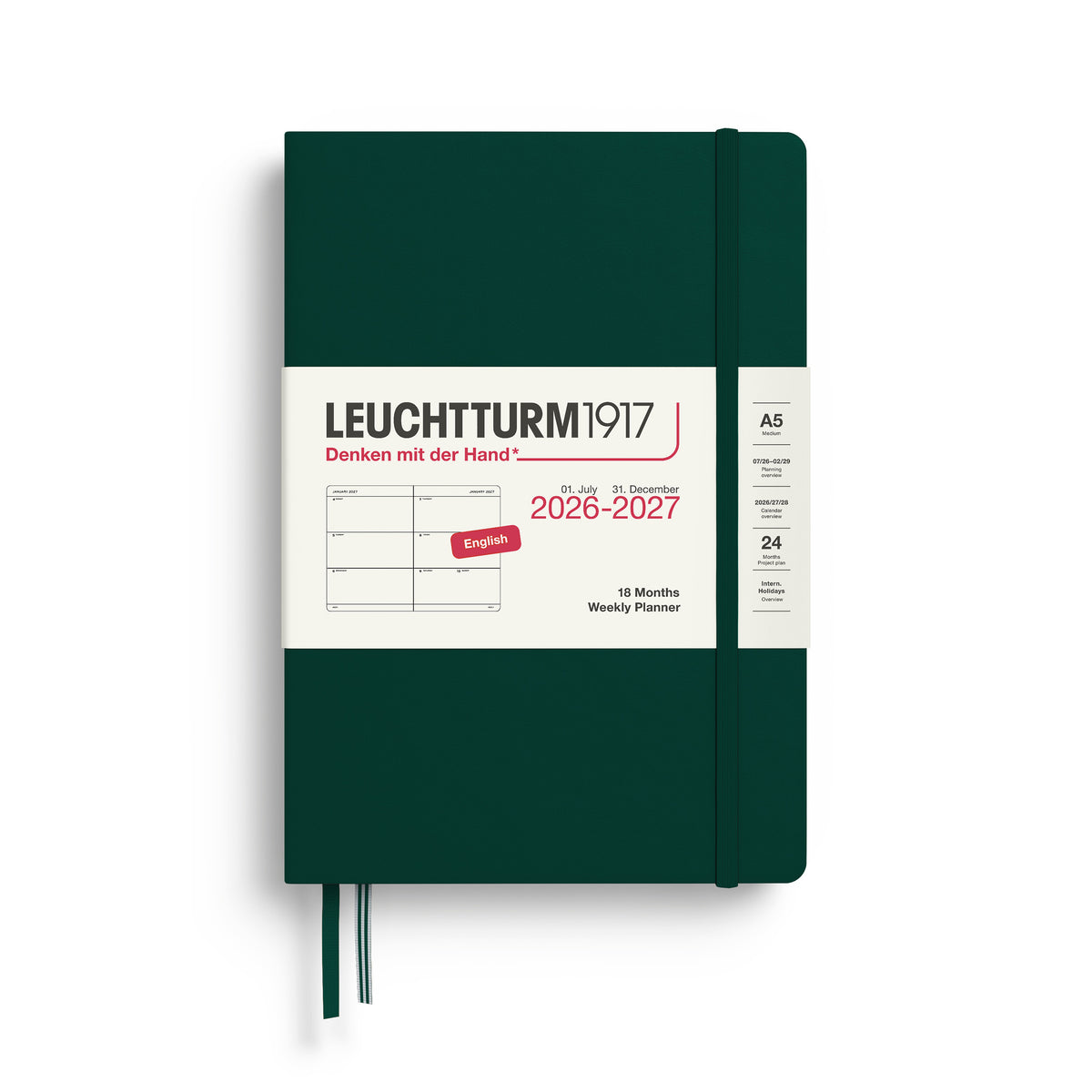 LEUCHTTURM1917 Weekly Planner 18 Months Medium A5 2026/7 in forest green at penny black