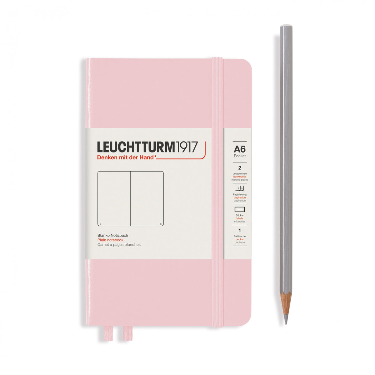 Leuchtturm1917 Notebook A6 Pocket Hardcover in powder pink - Penny Black - squared ruling 