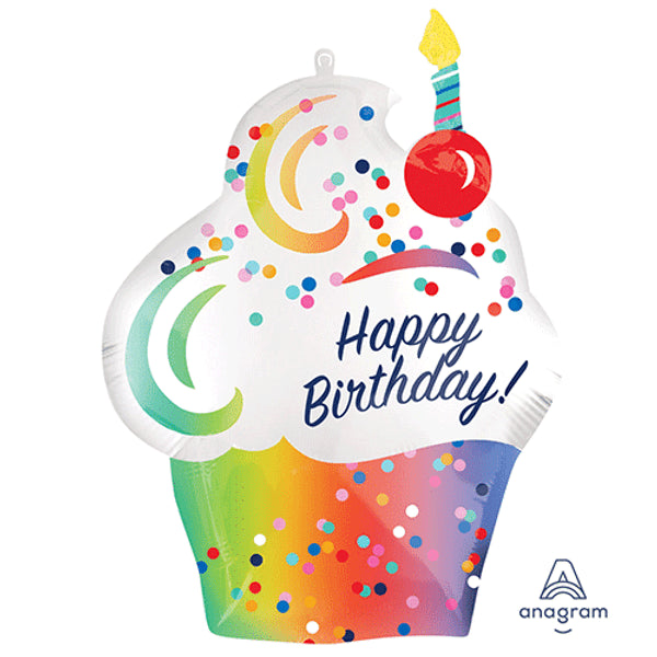 Birthday Rainbow Cupcake 27&quot; Foil Balloon by penny black