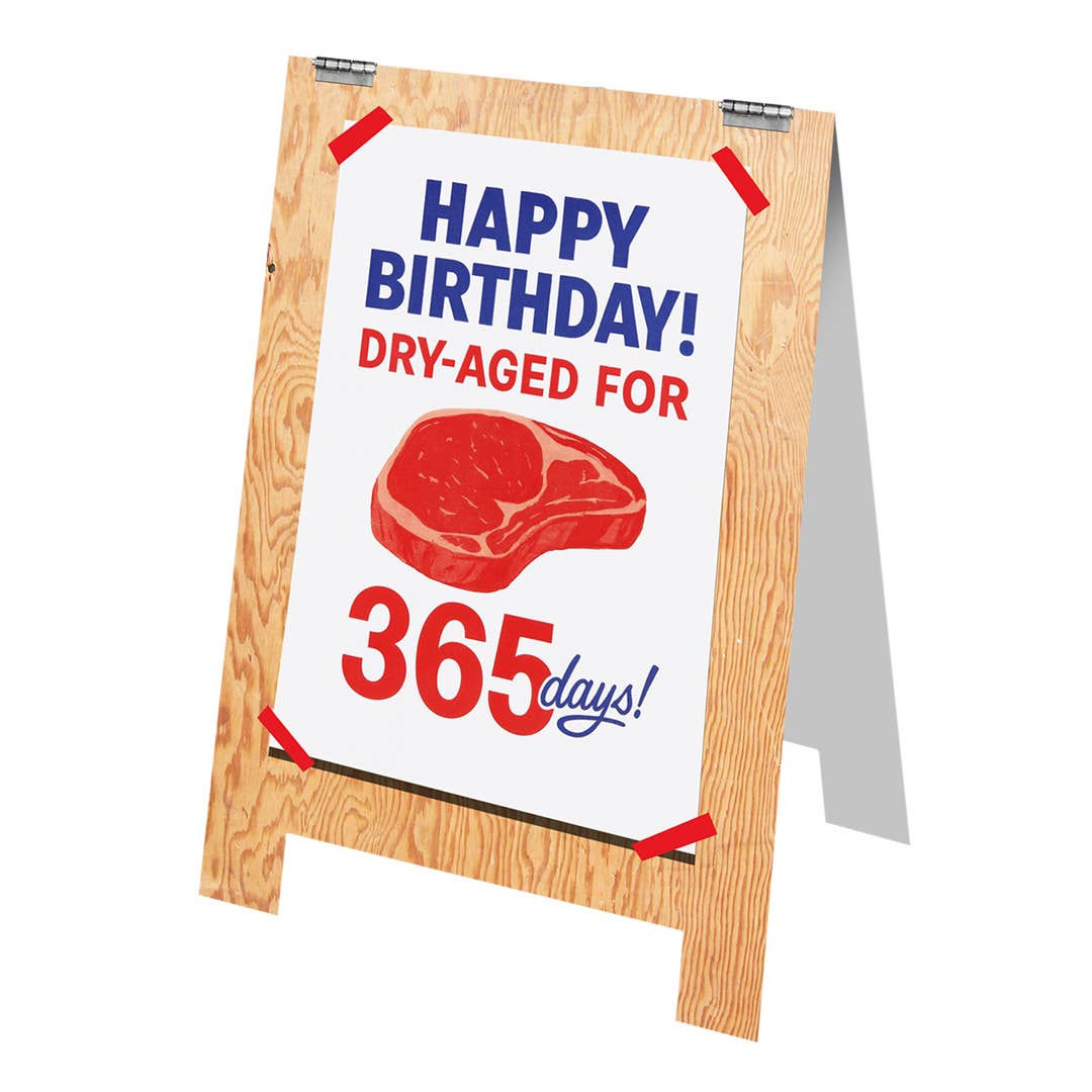 Dry Aged Shop Sign Funny Birthday Card by penny black