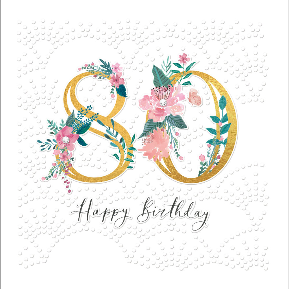 Golden Floral 80th Birthday Embellished Card from Penny Black