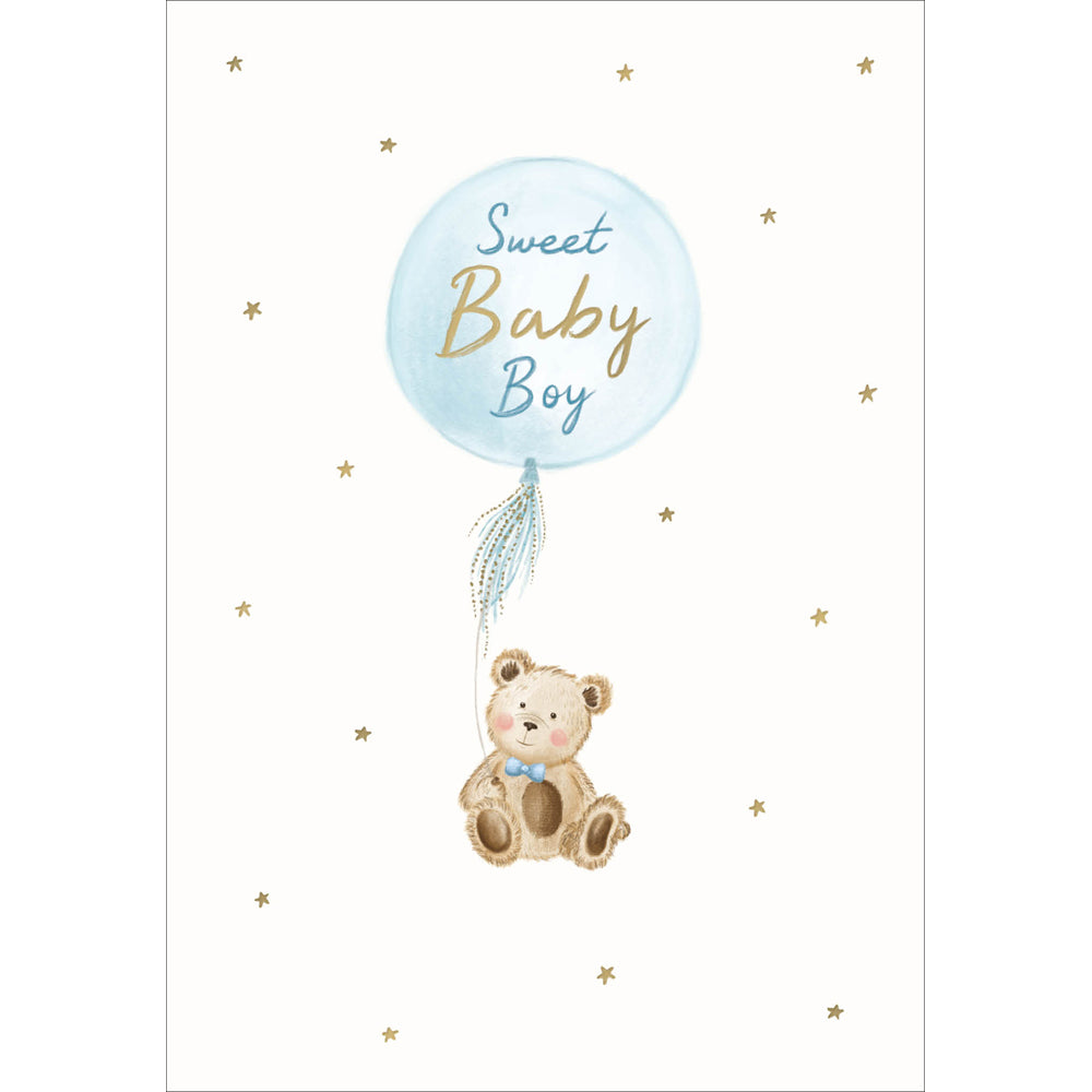 Teddy With Balloon Sweet Baby Boy Card from Penny Black