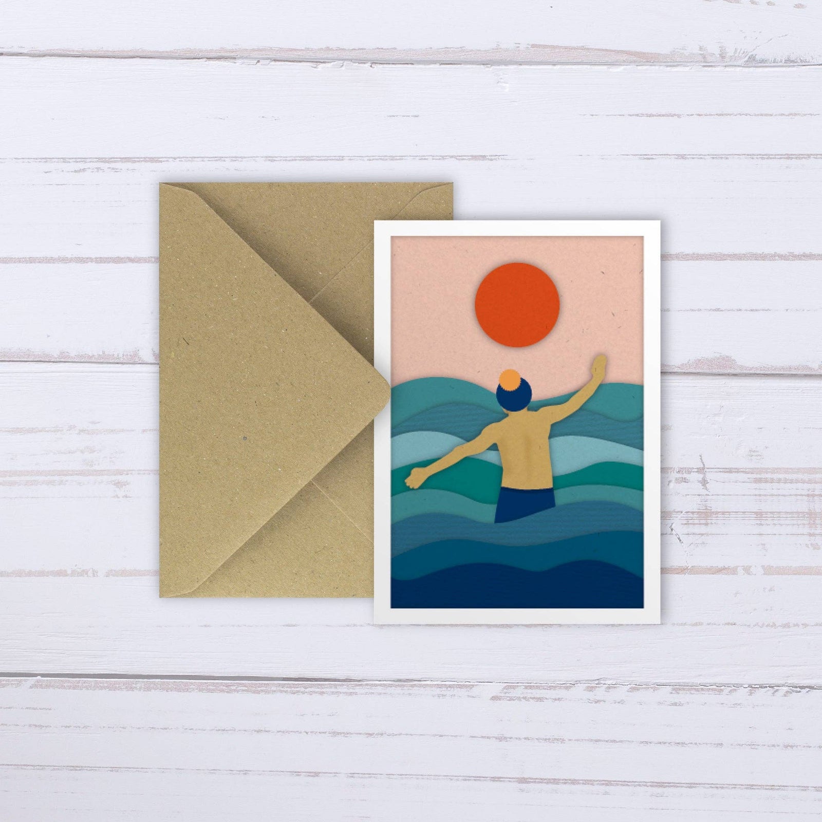 Sea & Wave Collage Man Wild Swimming Card by penny black