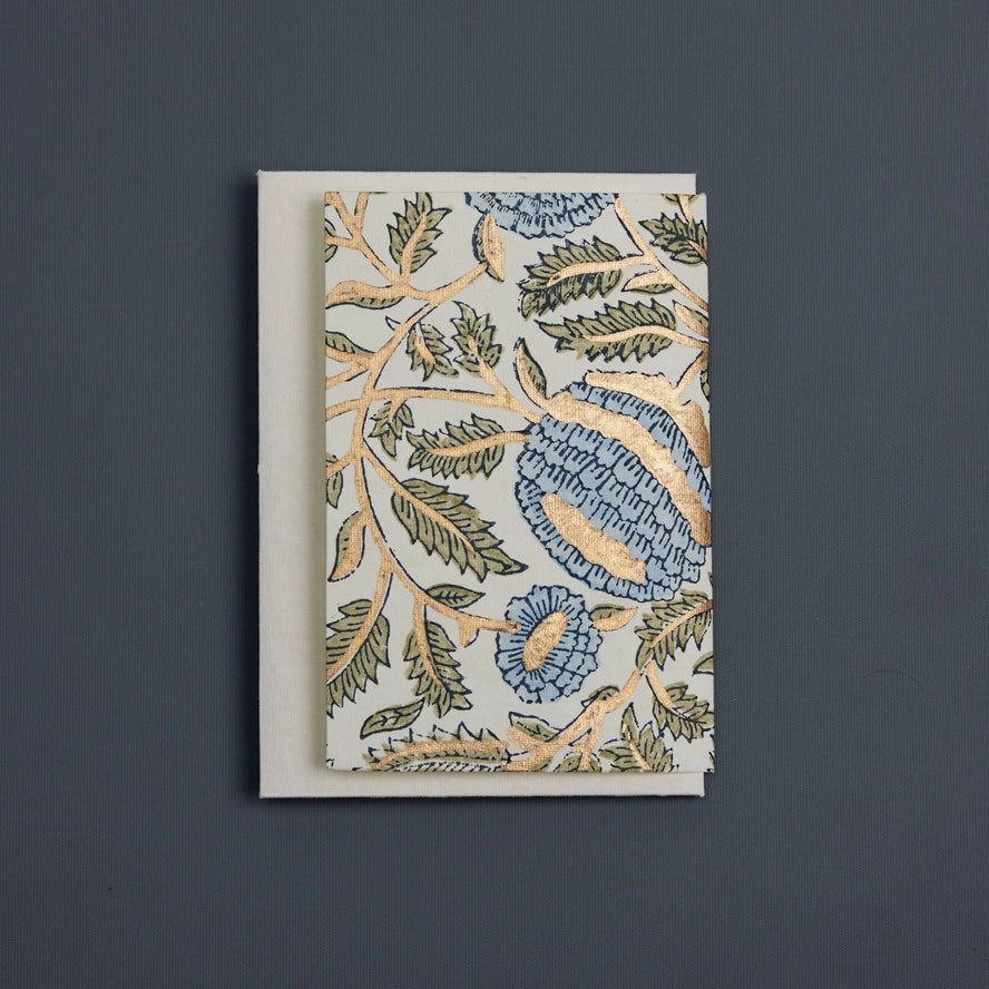 Keepsake Block Printed Photo Frame Birthday Card - Marigold Blue Stone