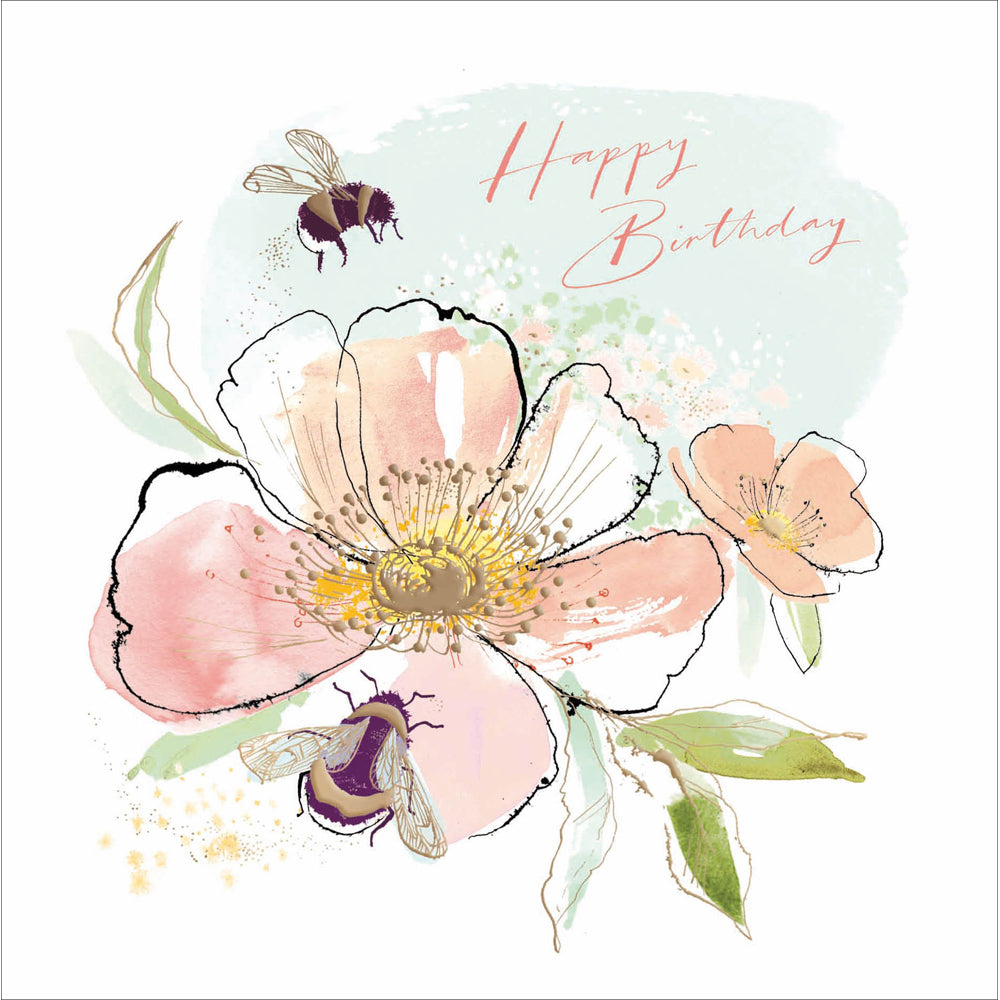 Pink Poppies & Bumble Bees Birthday Card from Penny Black