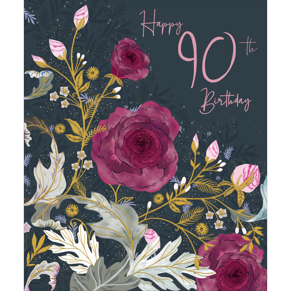 Pink Roses 90th Birthday Card at Penny Black