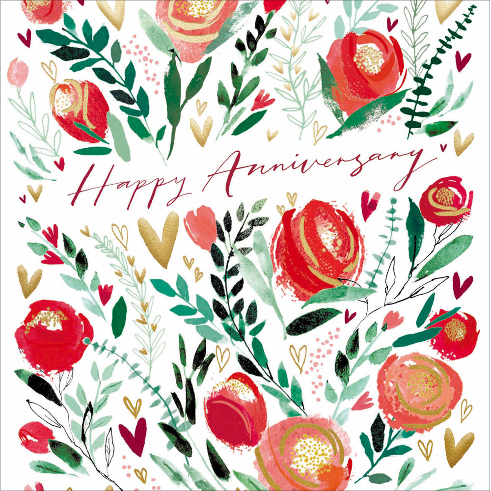 Watercolour Red Roses Wedding Anniversary Card at Penny Black