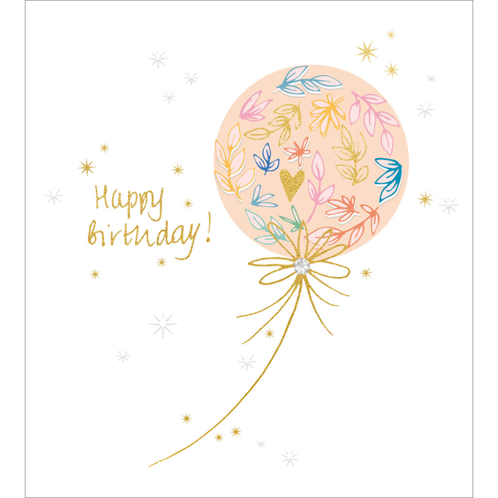 Floral Globe Balloon Embellished Birthday Card