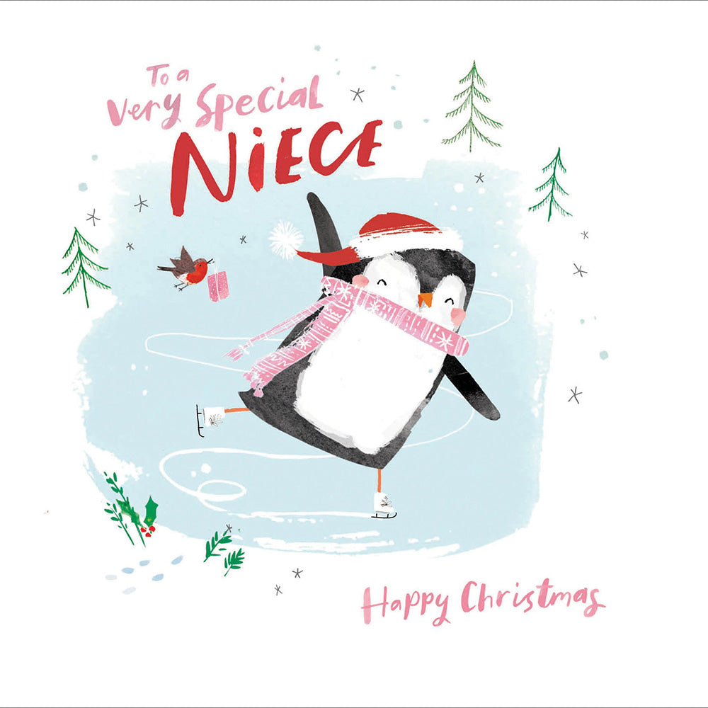 Special Niece Skating Penguin Christmas Card by Penny Black