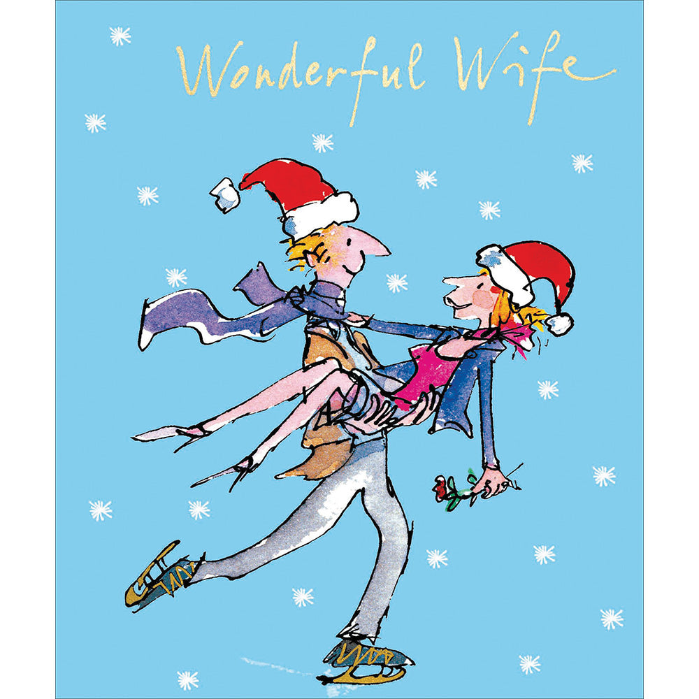 Wonderful Wife Skating Quentin Blake Christmas Card by Penny Black