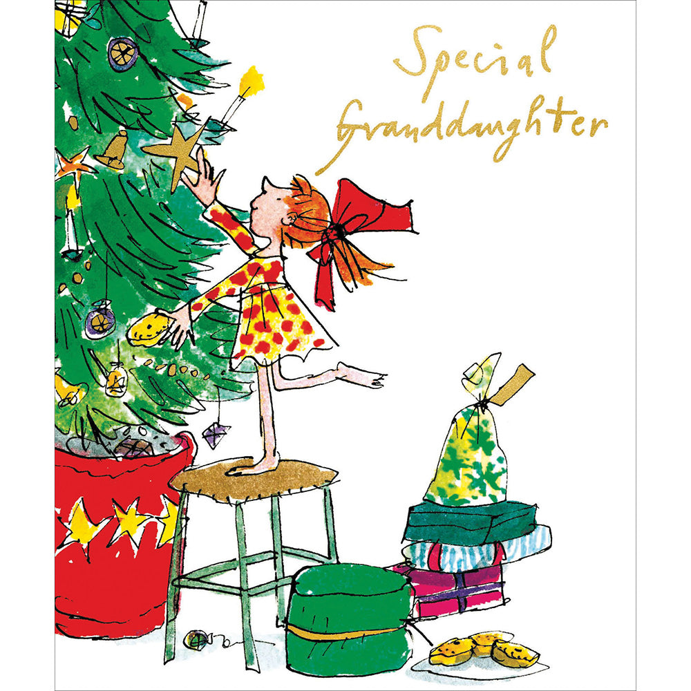 Granddaughter Star on Tree Quentin Blake Christmas Card by Penny Black