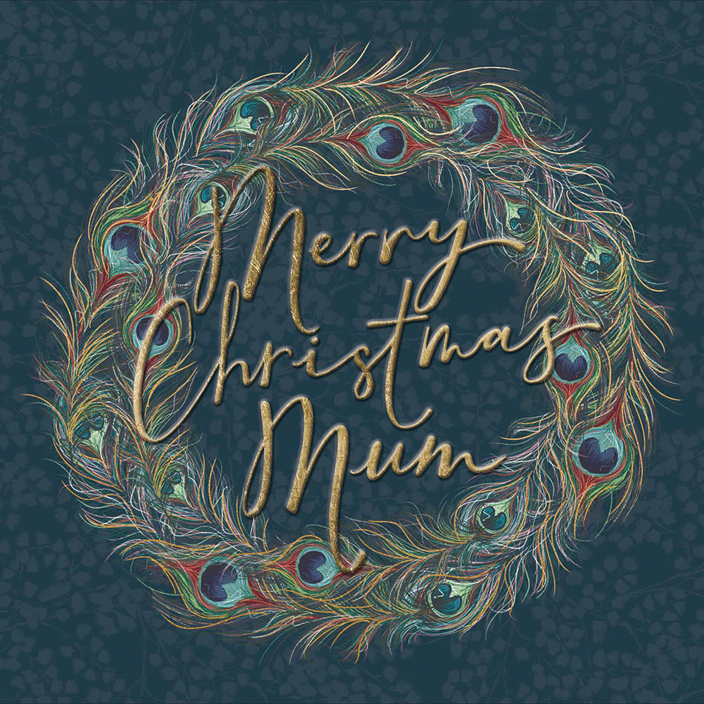 Mum Festive Peacock Wreath Christmas Card by Penny Black