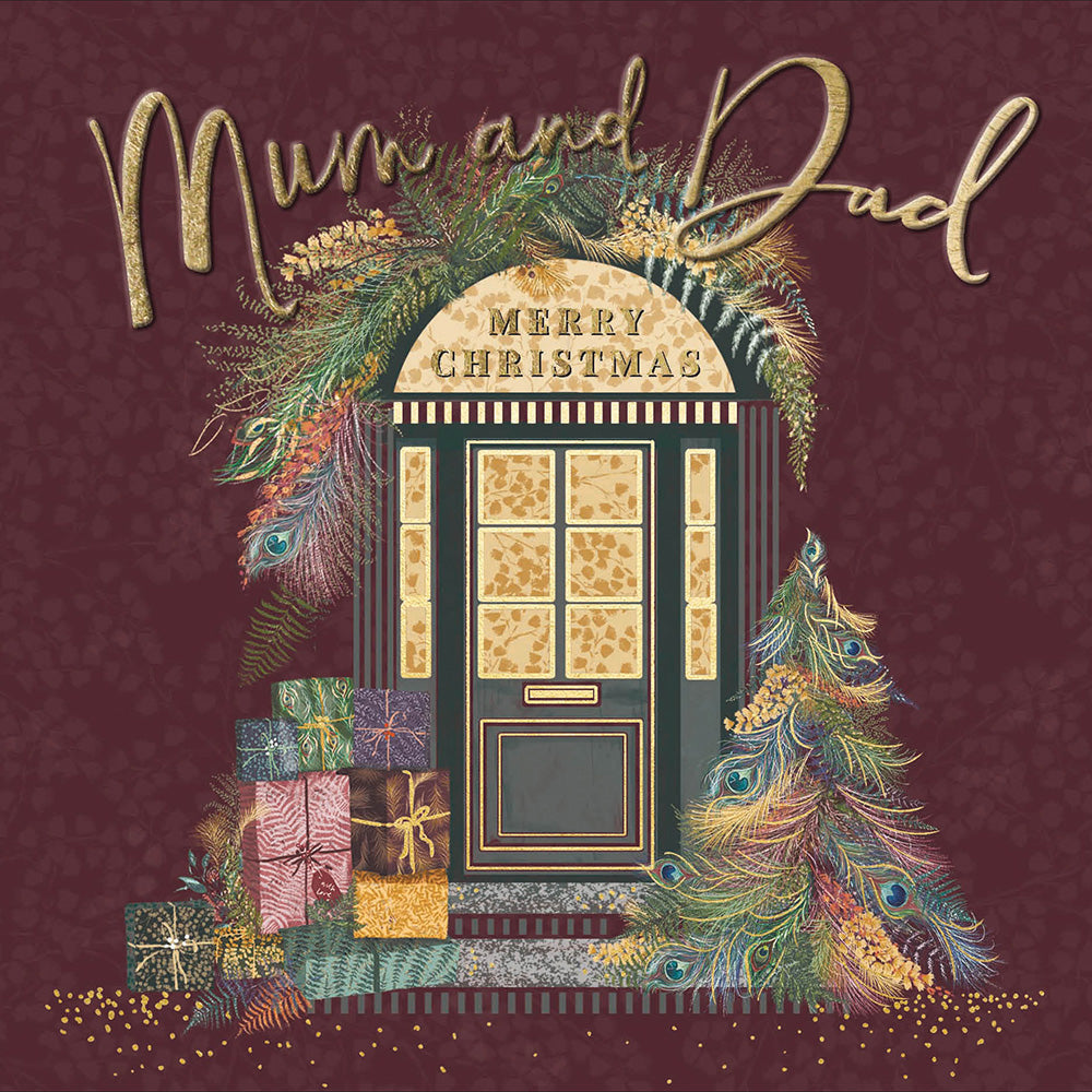 Mum & Dad Festive Peacock Doorway Christmas Card by Penny Black