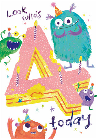 Look Who&#39;s 4 Today Monster Cake Birthday Card from Penny Black