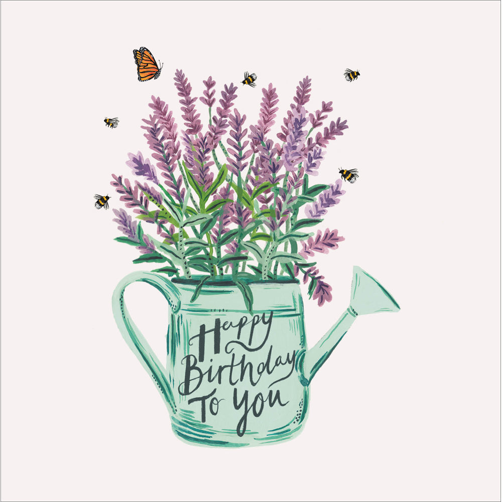 Lavender in Watering Can Charity Birthday Card