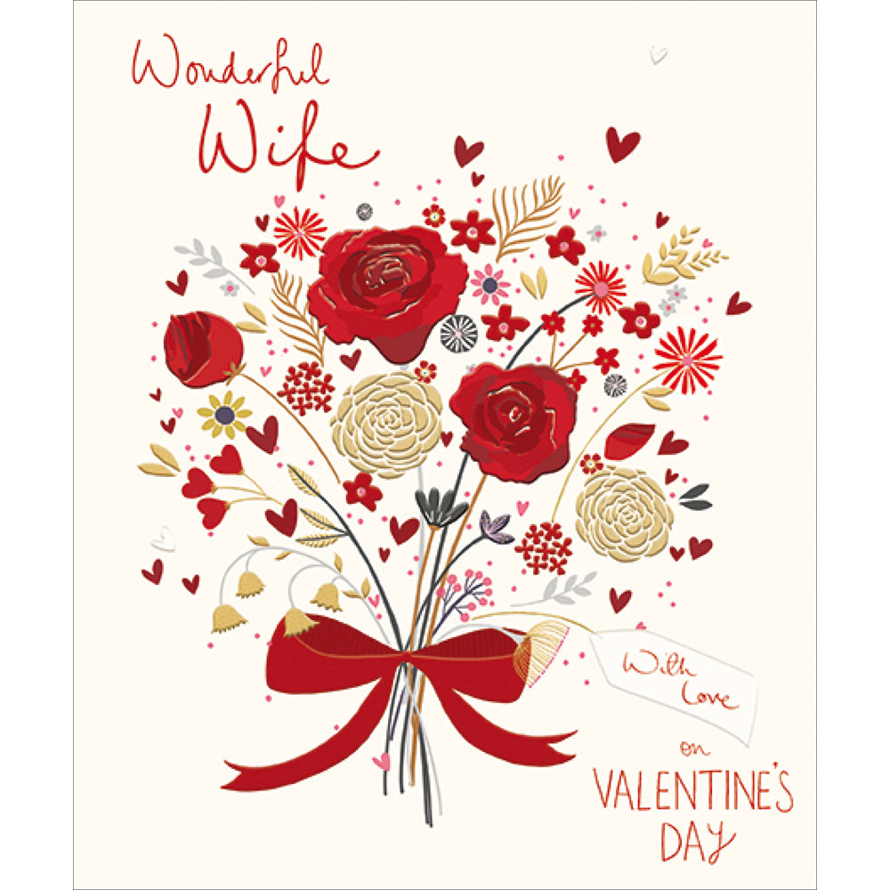 Wonderful Wife Gilded Floral Bouquet Valentine Card by penny black