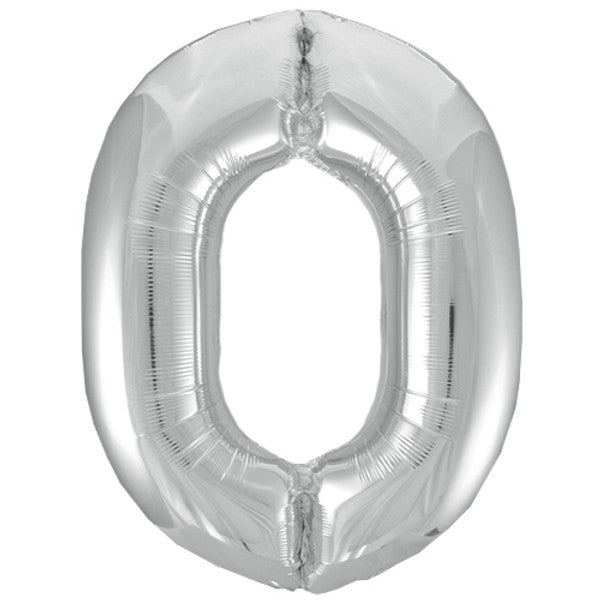 Large 34&quot; Number Foil Balloon number 0 silver - Penny Black