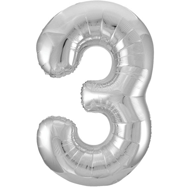 Large 34&quot; Number Foil Balloon number 3 silver - Penny Black