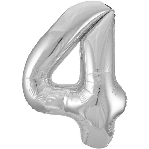 Large 34&quot; Number Foil Balloon number 4 silver - Penny Black