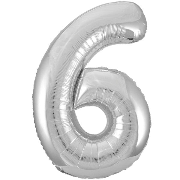 Large 34&quot; Number Foil Balloon number 6 silver - Penny Black