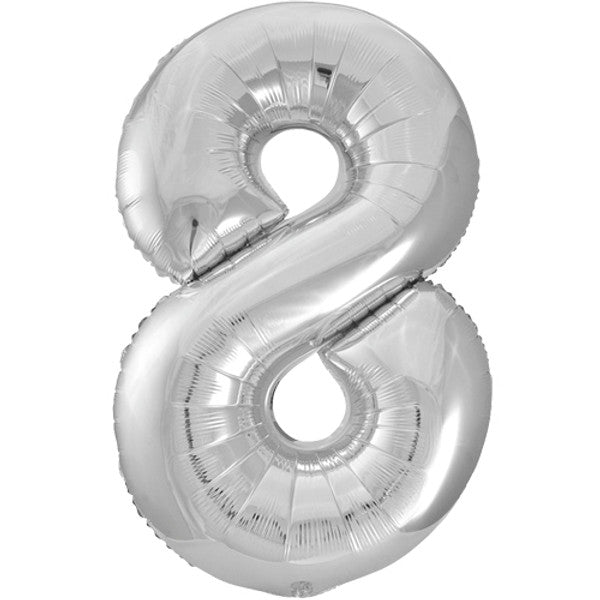 Large 34&quot; Number Foil Balloon number 8 silver - Penny Black
