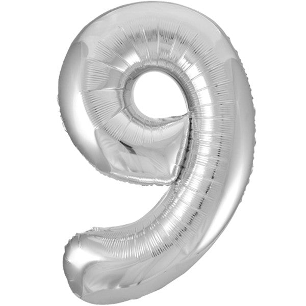 Large 34&quot; Number Foil Balloon number 9 silver - Penny Black