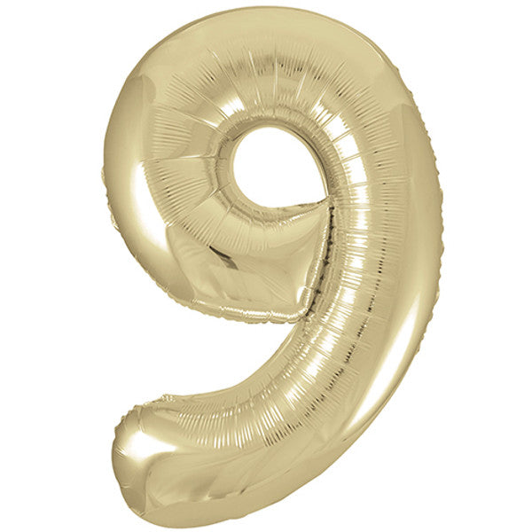 Large 34&quot; Number Foil Balloon number 9 white gold - Penny Black