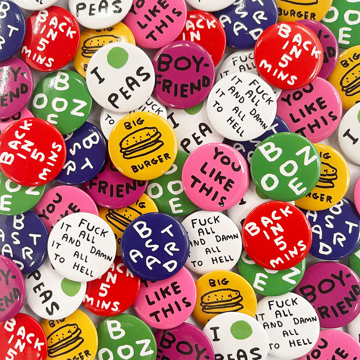 David Shrigley Pin Badge 8 Pack - Set 1 By Penny Black