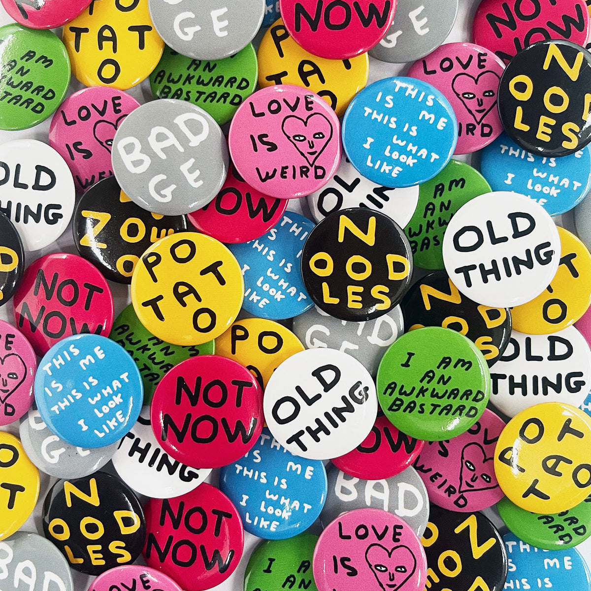David Shrigley Pin Badge 8 Pack - Set 2 By Penny Black