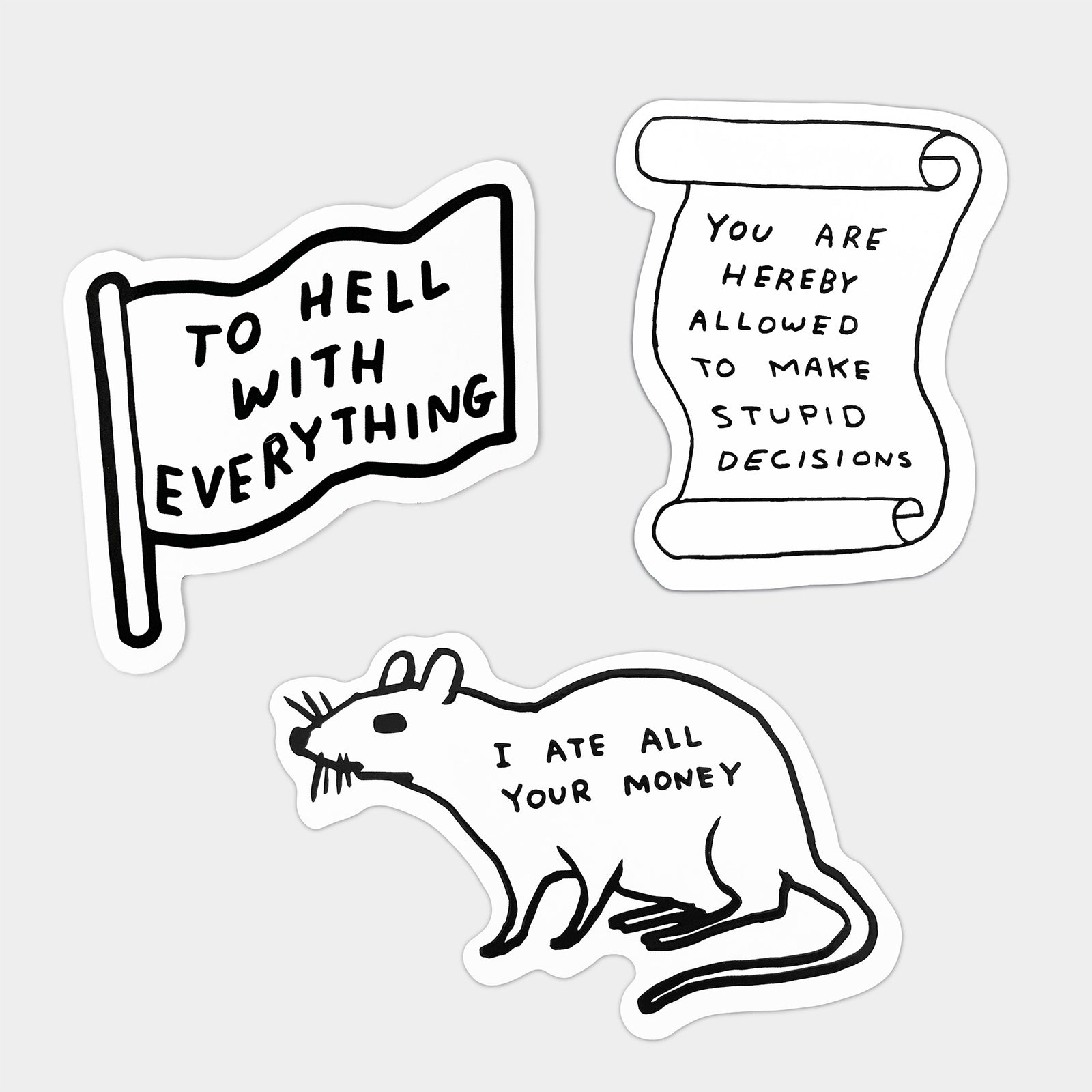 David Shrigley Stupid Decisions Sticker Pack (3pcs) By Penny Black