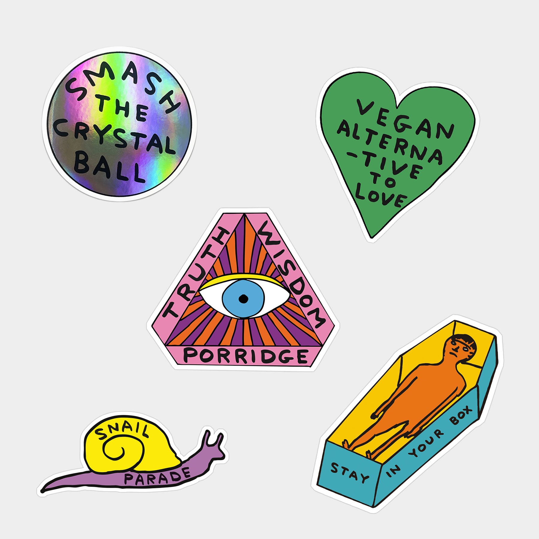 Stay In Your Box Sticker Pack (5 pcs) by David Shrigley By Penny Black