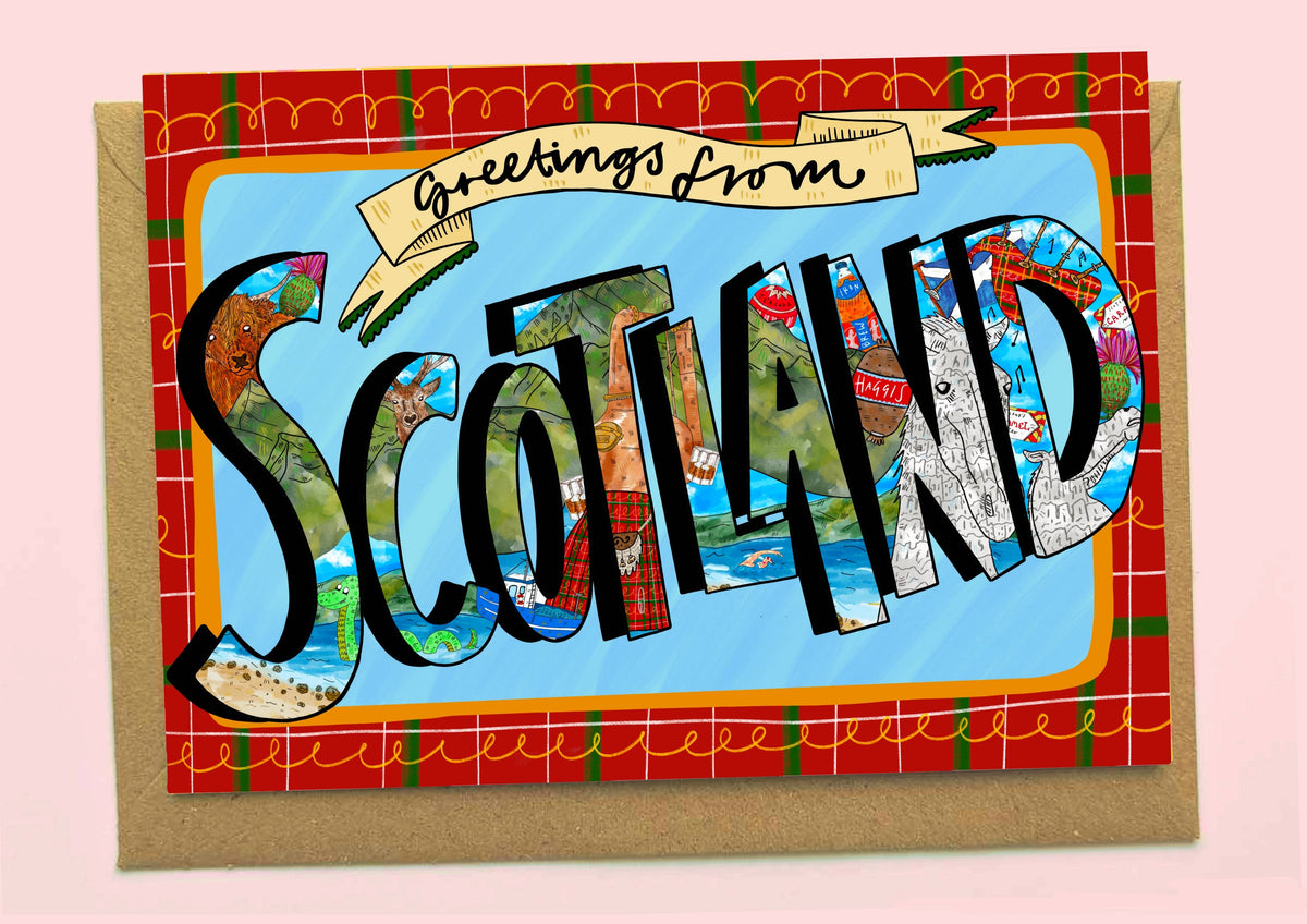 Greetings from Scotland Scottish Landmarks Card by penny black with envelope