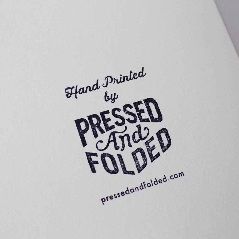 Good Luck Black Linocut Card showing back boiler plate